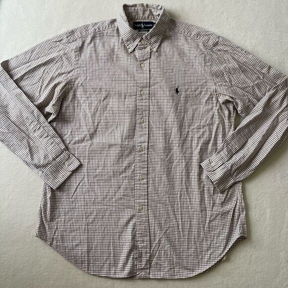 Ralph Lauren L‎ Men’s Classic Fit Cream/Brown Striped Long Sleeve Button Shirt - Picture 4 of 11